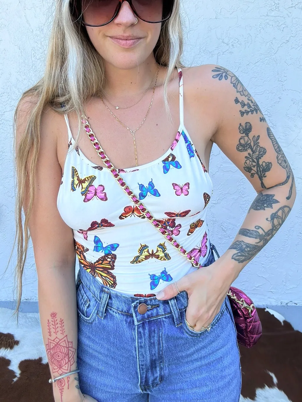 New Beginnings Multi Color Butterfly Print Bodysuit