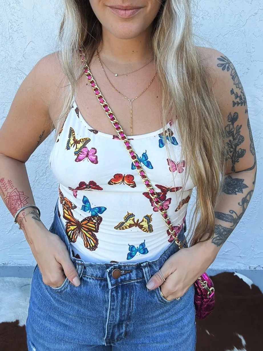 New Beginnings Multi Color Butterfly Print Bodysuit