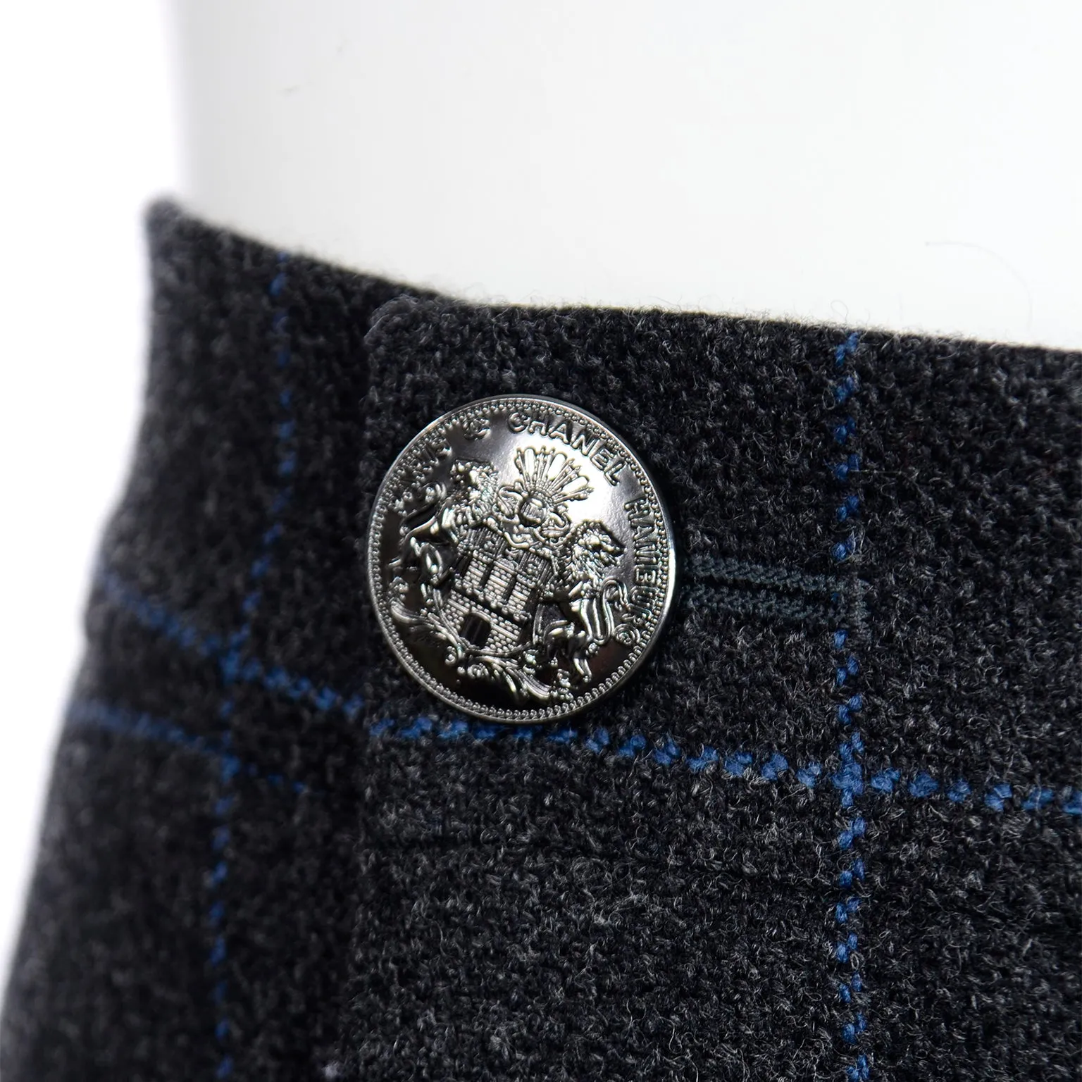 ON HOLD // 2018 Chanel Gray Blue Windowpane Plaid High Waist Sailor Pants W Original Tag