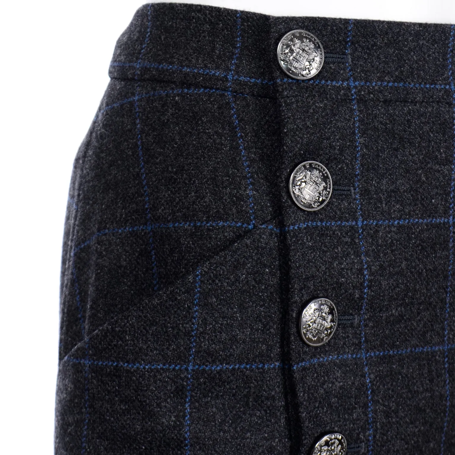 ON HOLD // 2018 Chanel Gray Blue Windowpane Plaid High Waist Sailor Pants W Original Tag