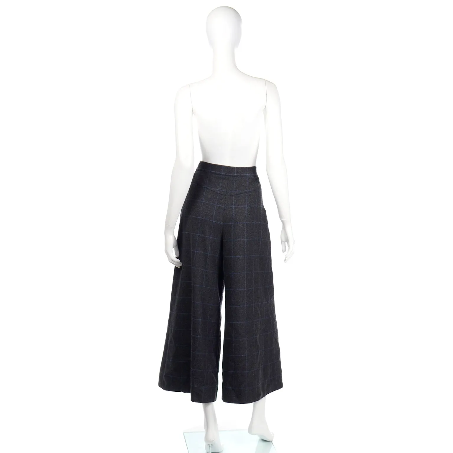 ON HOLD // 2018 Chanel Gray Blue Windowpane Plaid High Waist Sailor Pants W Original Tag
