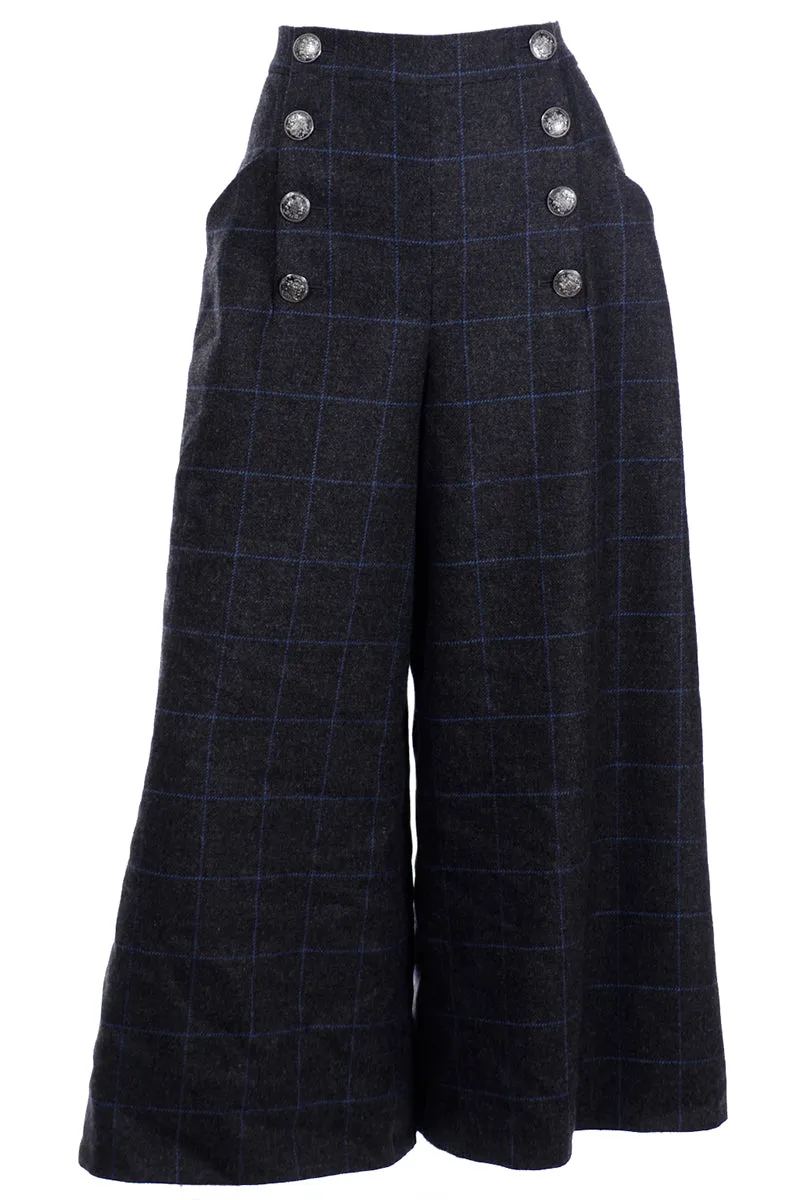 ON HOLD // 2018 Chanel Gray Blue Windowpane Plaid High Waist Sailor Pants W Original Tag