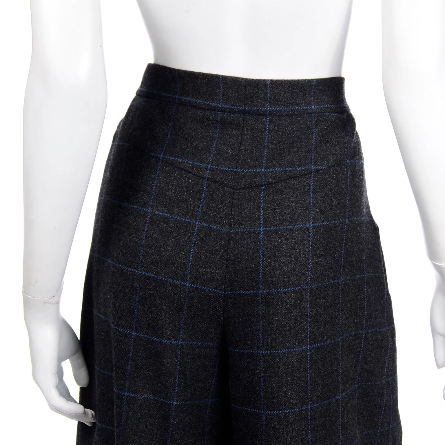 ON HOLD // 2018 Chanel Gray Blue Windowpane Plaid High Waist Sailor Pants W Original Tag