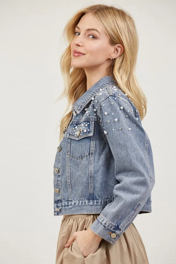 Pearl and Rhinestone Denim Jacket