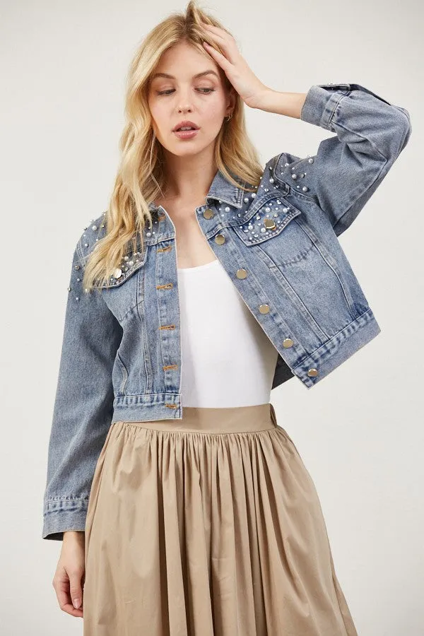 Pearl and Rhinestone Denim Jacket