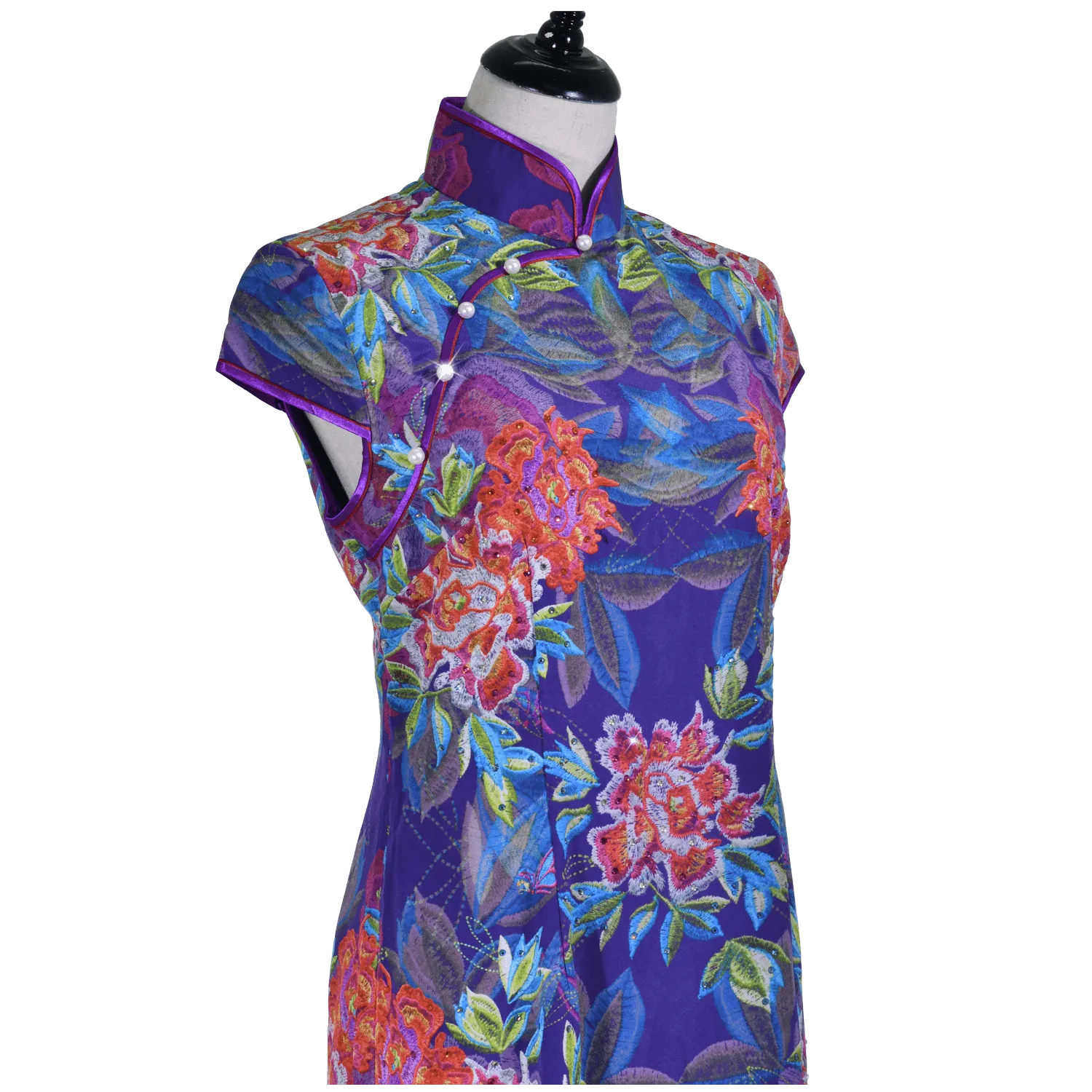 【PEONY】Museum Edition 100% Silk Crystal Cheongsam (Cap Sleeve)