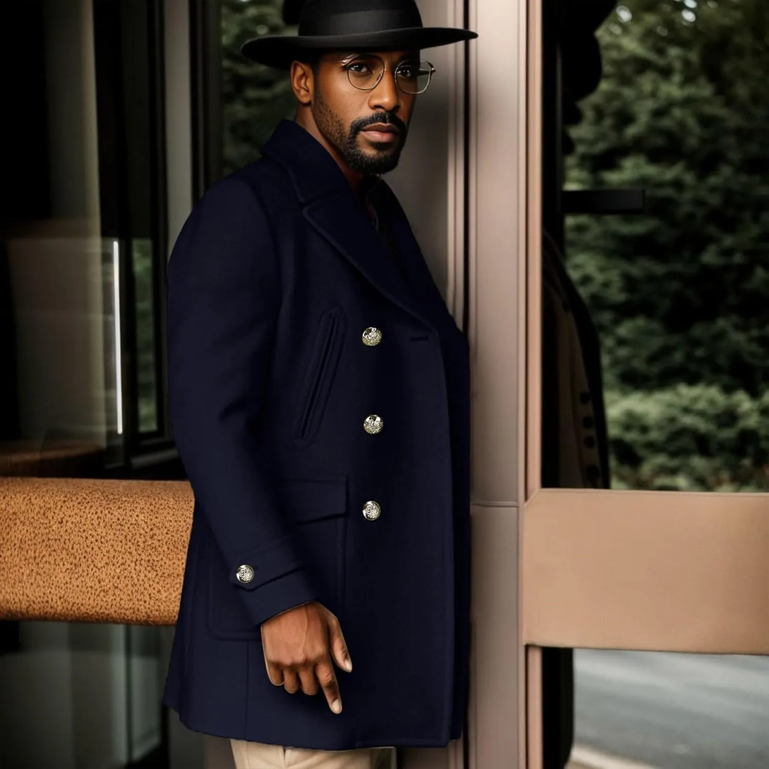 PeQAQ Men Woolen Trench Coat Slim Fit Notch Lapel Single Breasted Coats Winter Warm Business Blazer Long Suit Jacket Overcoat