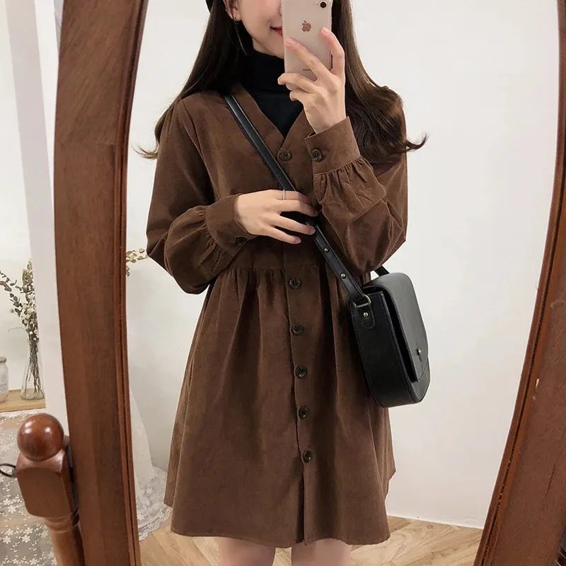 Preppy Style Casual Loose Mini Button Shirt Dress