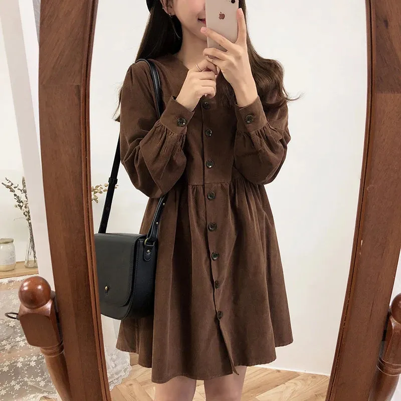 Preppy Style Casual Loose Mini Button Shirt Dress
