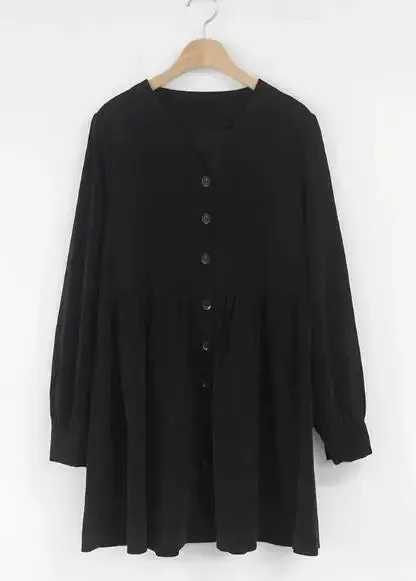 Preppy Style Casual Loose Mini Button Shirt Dress