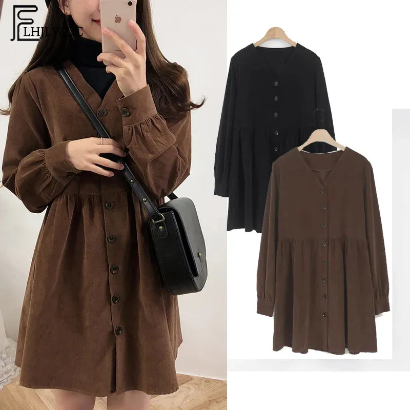 Preppy Style Casual Loose Mini Button Shirt Dress