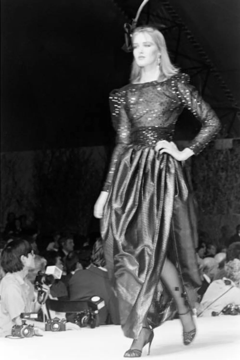 Prettiest Fall 1979 Christian Dior by Marc Bohan Black Silk Lace Net Dress w White  Sequins & Bows