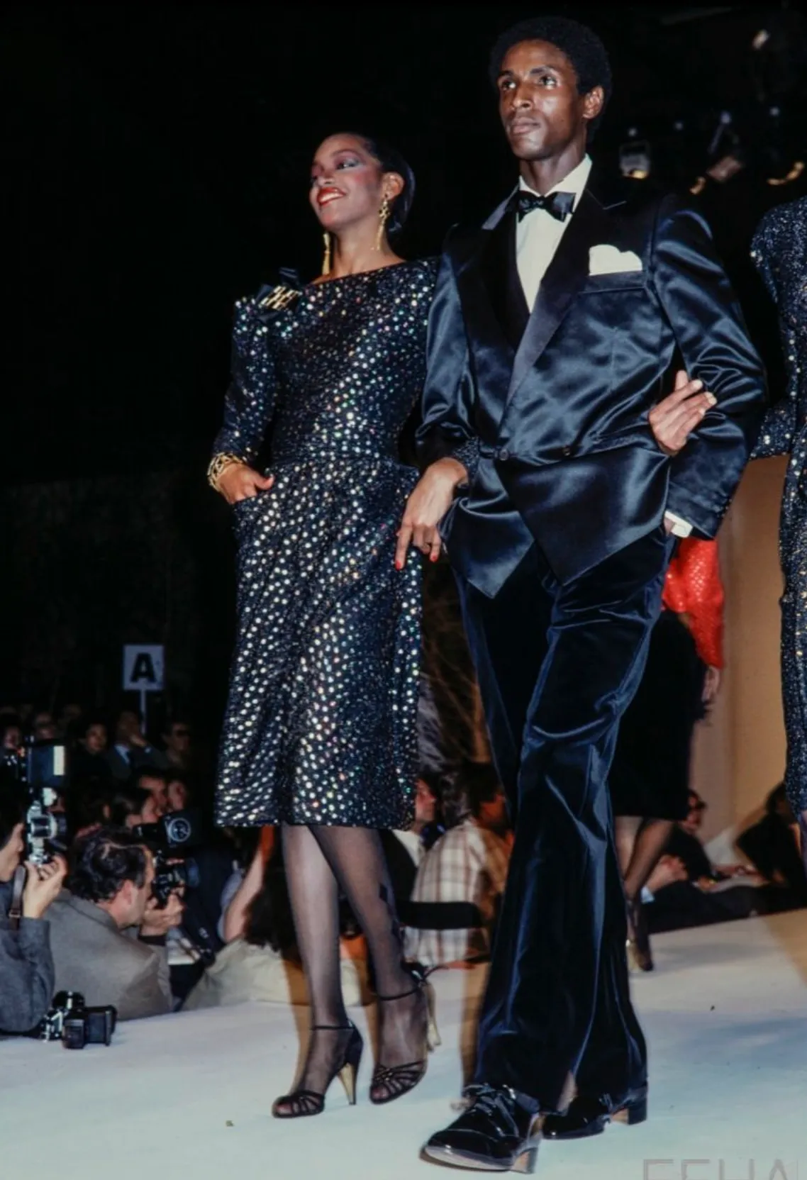 Prettiest Fall 1979 Christian Dior by Marc Bohan Black Silk Lace Net Dress w White  Sequins & Bows