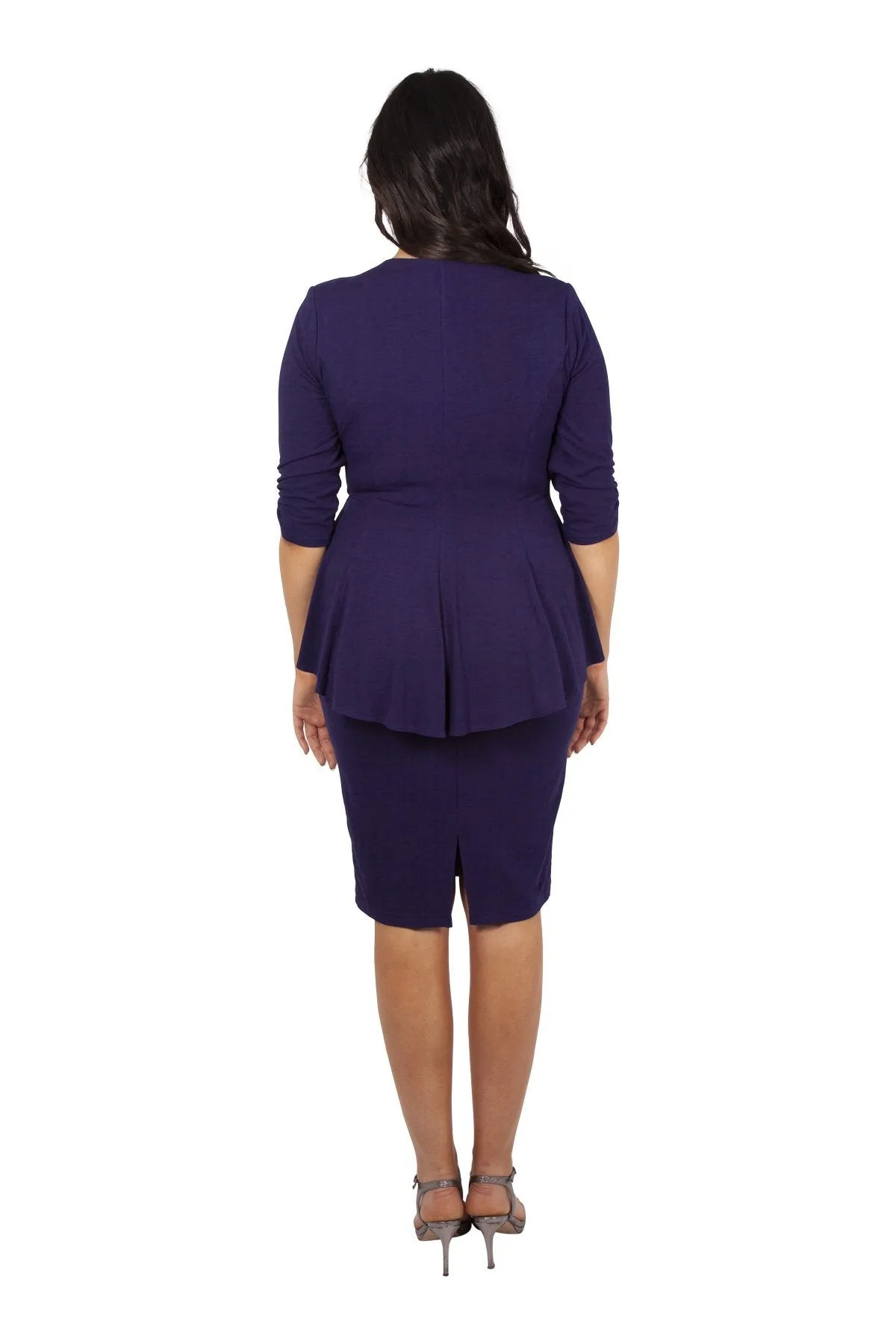 Purple Jersey Lace Insert Peplum Dress