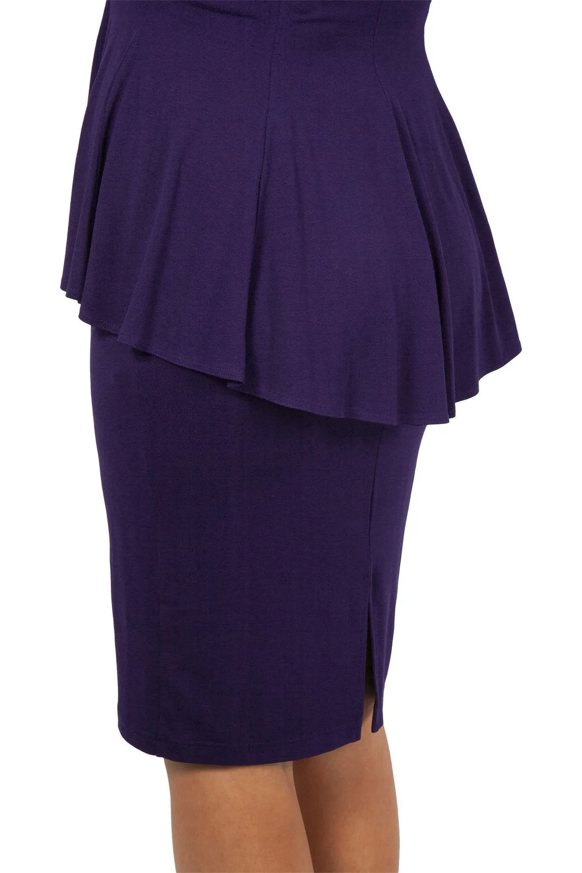 Purple Jersey Lace Insert Peplum Dress