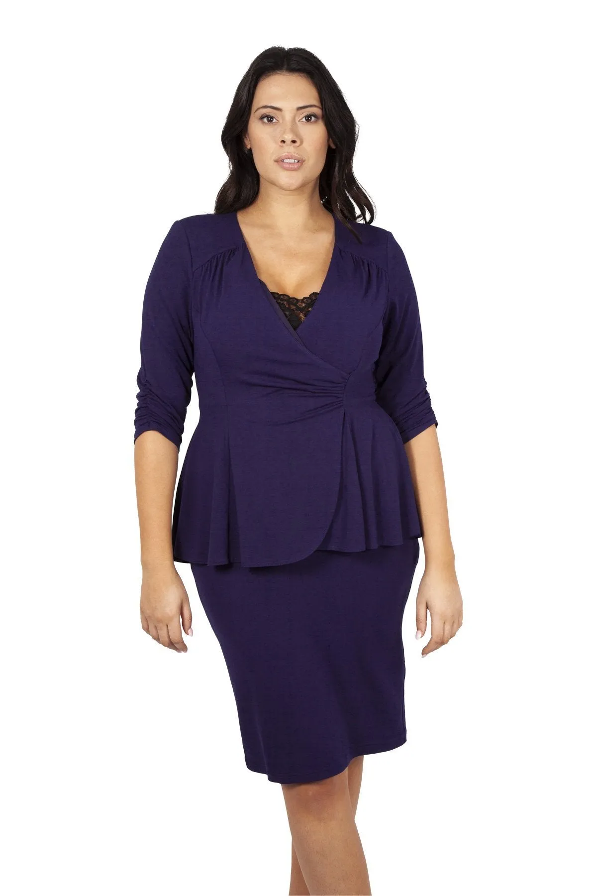 Purple Jersey Lace Insert Peplum Dress