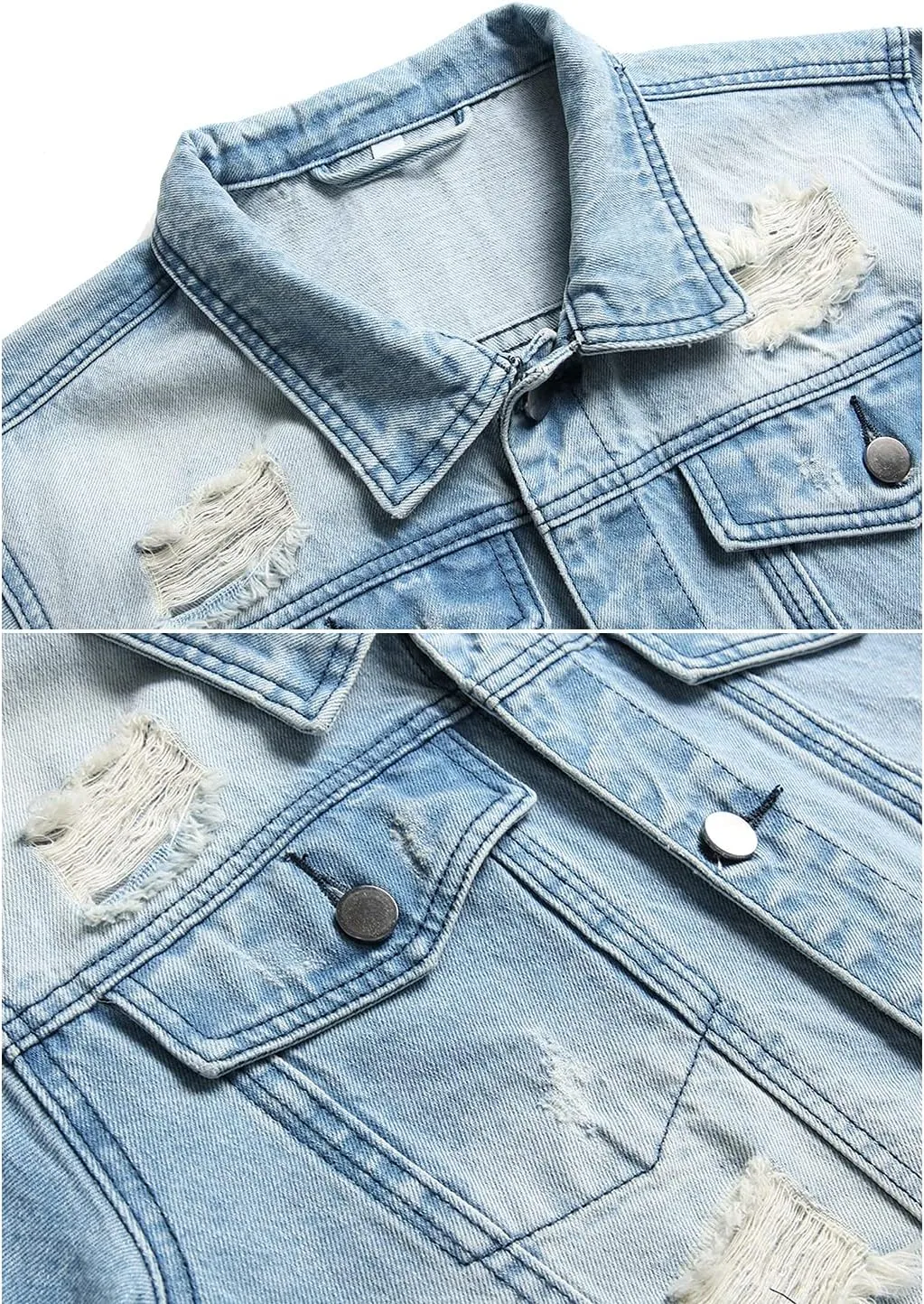 RANMCC Jean Jacket for Men Slim Fit Ripped Denim Jacket Coat