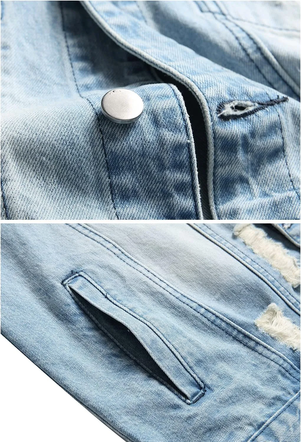 RANMCC Jean Jacket for Men Slim Fit Ripped Denim Jacket Coat