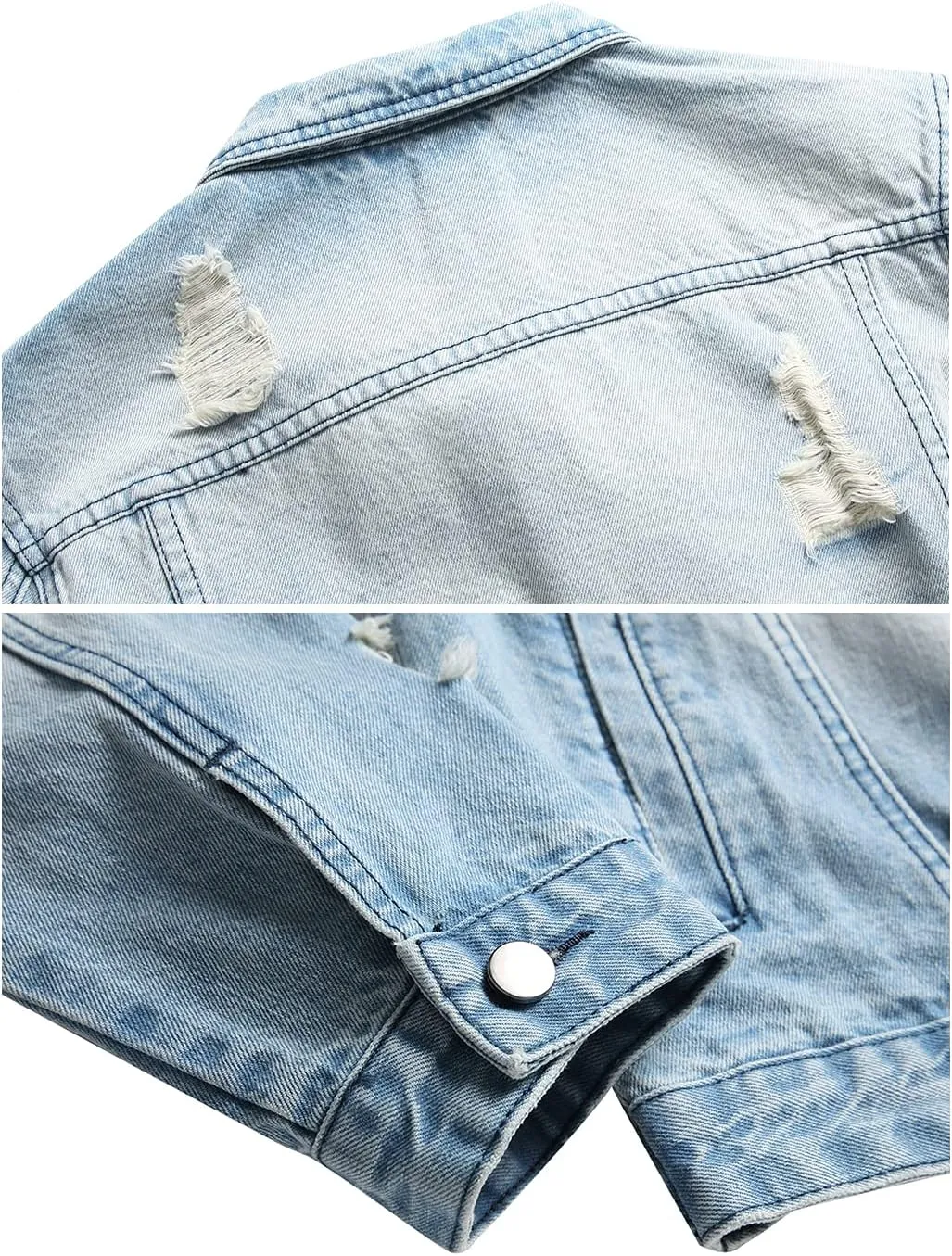 RANMCC Jean Jacket for Men Slim Fit Ripped Denim Jacket Coat
