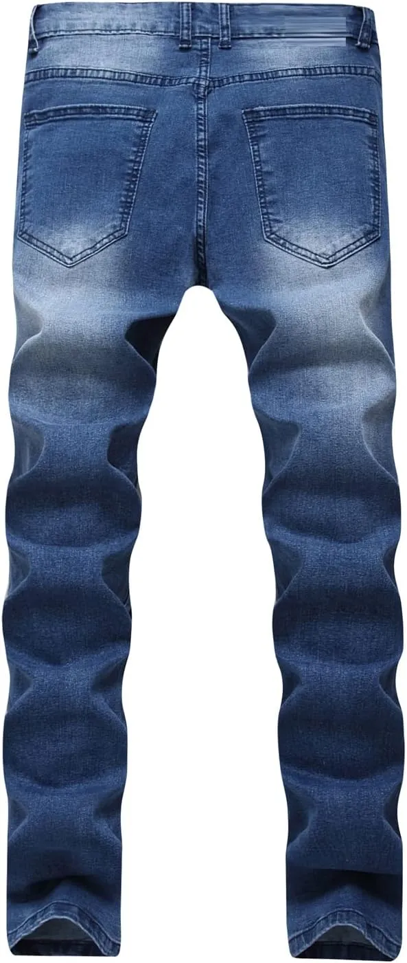 RANMCC Men's Stretch Skinny Ripped Jeans, Fashionable Slim Fit Stacked Jeans Pants for Men