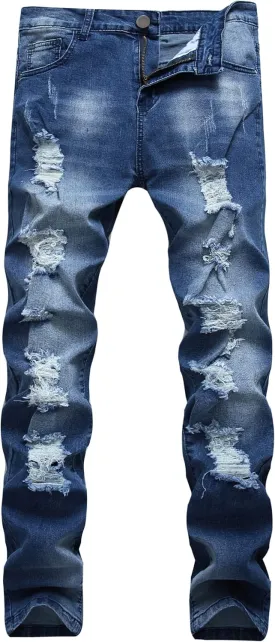 RANMCC Men's Stretch Skinny Ripped Jeans, Fashionable Slim Fit Stacked Jeans Pants for Men