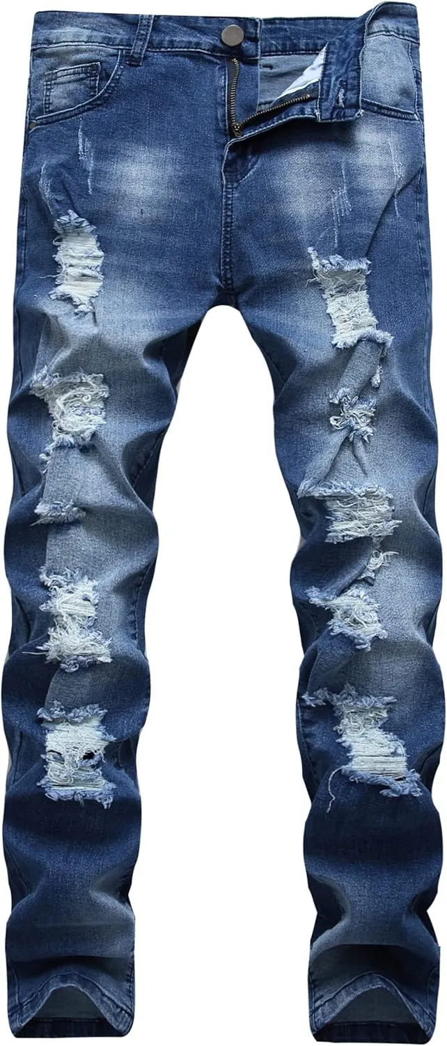 RANMCC Men's Stretch Skinny Ripped Jeans, Fashionable Slim Fit Stacked Jeans Pants for Men