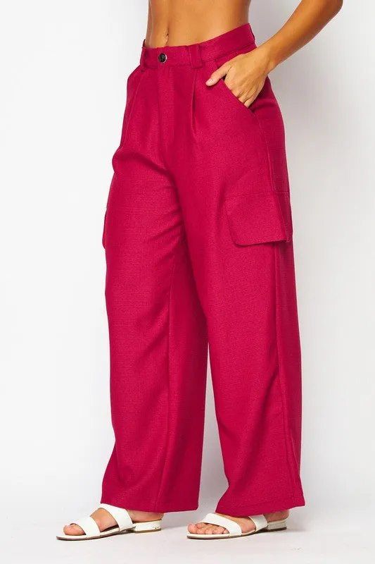 Raspberry Jam Chanel Fabric Cargo Wide-leg Pants