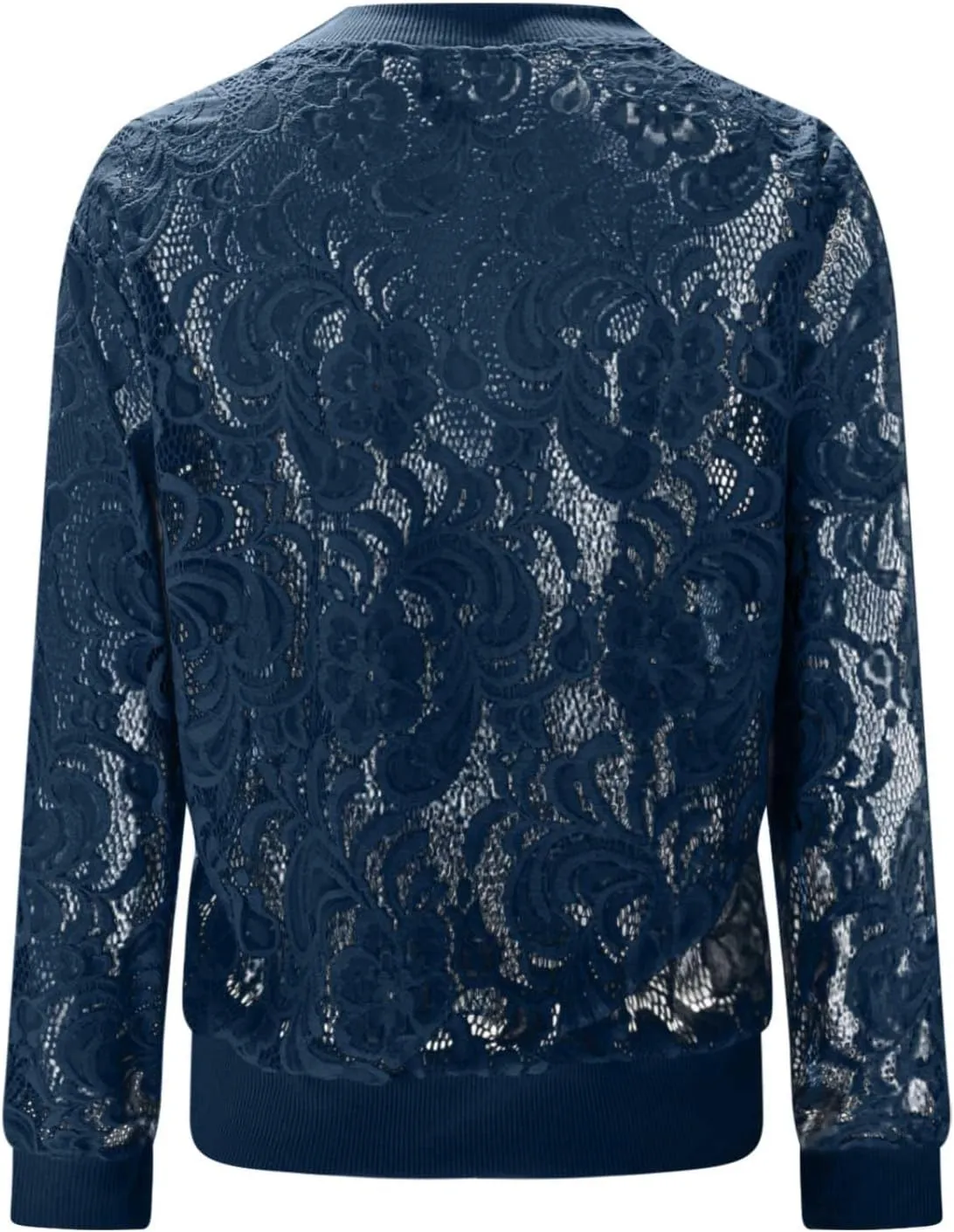 Sinzelimin Womens Lace Flroal Jacket Fashion Zipper Hollow Casual Outwear & Jackets Lightweight Cardigan Clubwear Blouse Tops