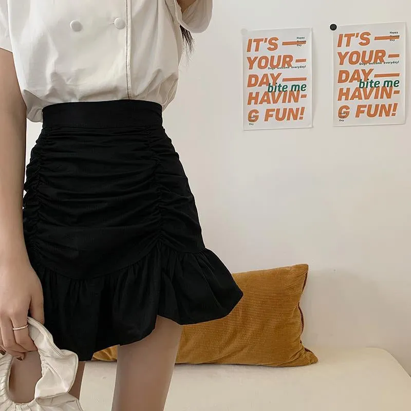 Solid A-Line Ruffles Mini Skirt