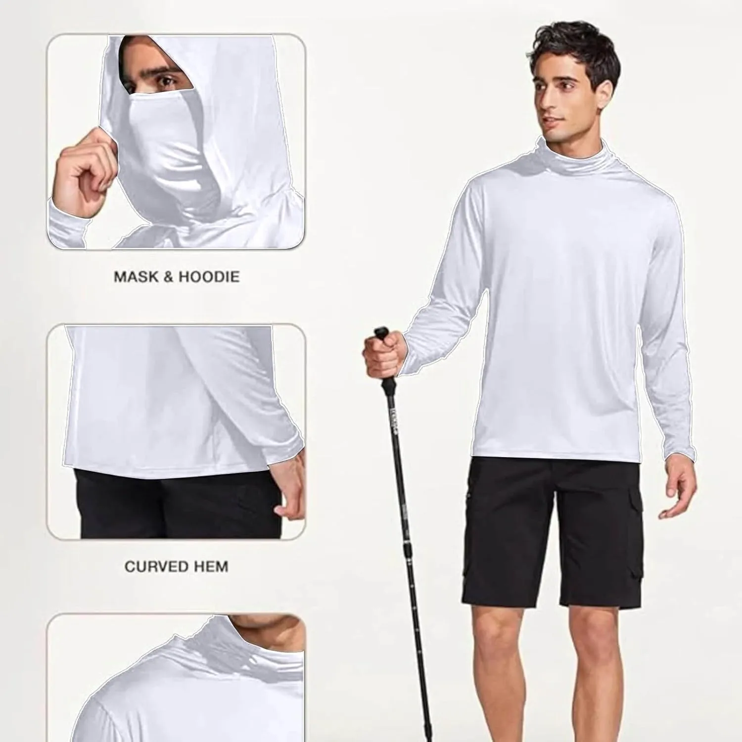 Sun Protection Shirts for Men with Mask UPF 50  Fishing Blouses Lightweight Long Sleeve UV Rash Guard Cooling Hoodies