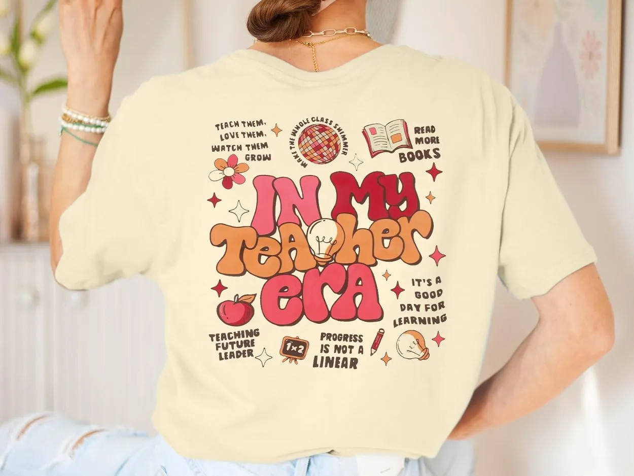 Teacher Shirt Women Teachers T-Shirt: in My Teacher Era Shirt Oversize Preschool Kindergarten Teaching Life Tees Tops