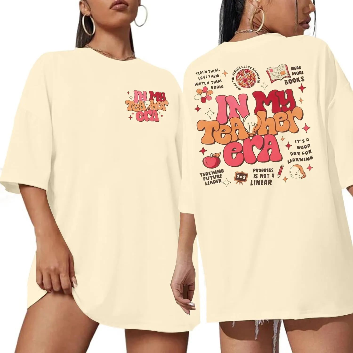 Teacher Shirt Women Teachers T-Shirt: in My Teacher Era Shirt Oversize Preschool Kindergarten Teaching Life Tees Tops