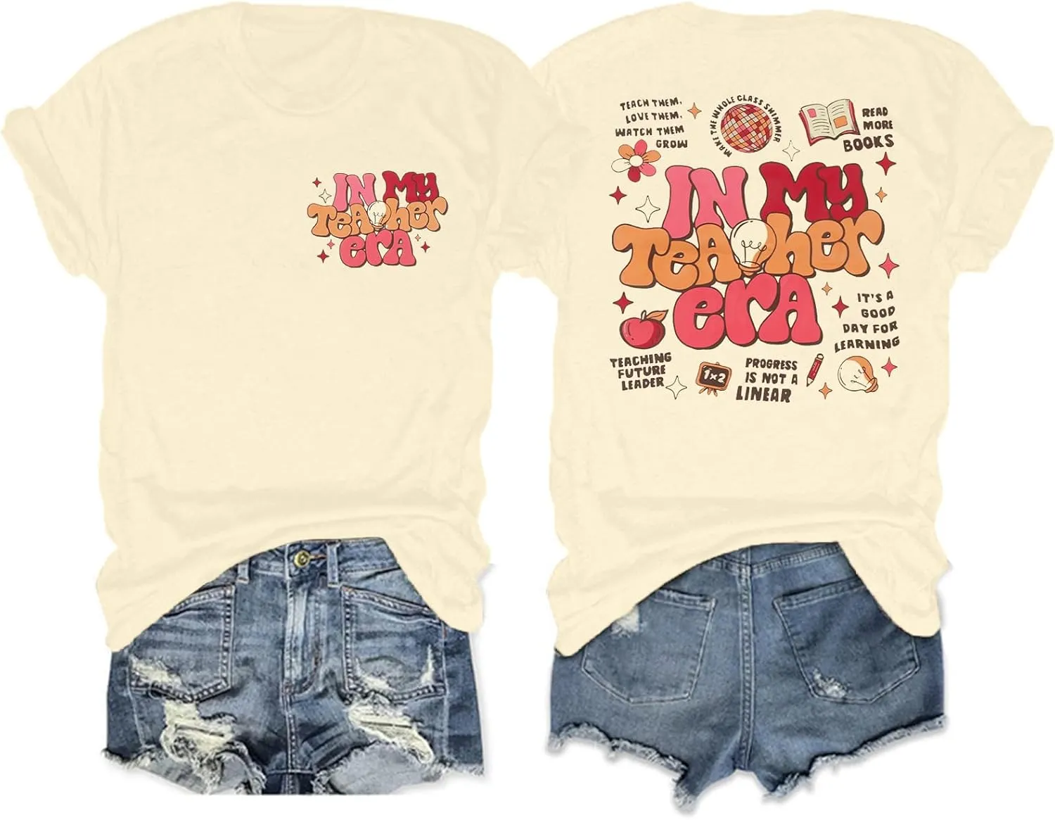 Teacher Shirt Women Teachers T-Shirt: in My Teacher Era Shirt Oversize Preschool Kindergarten Teaching Life Tees Tops