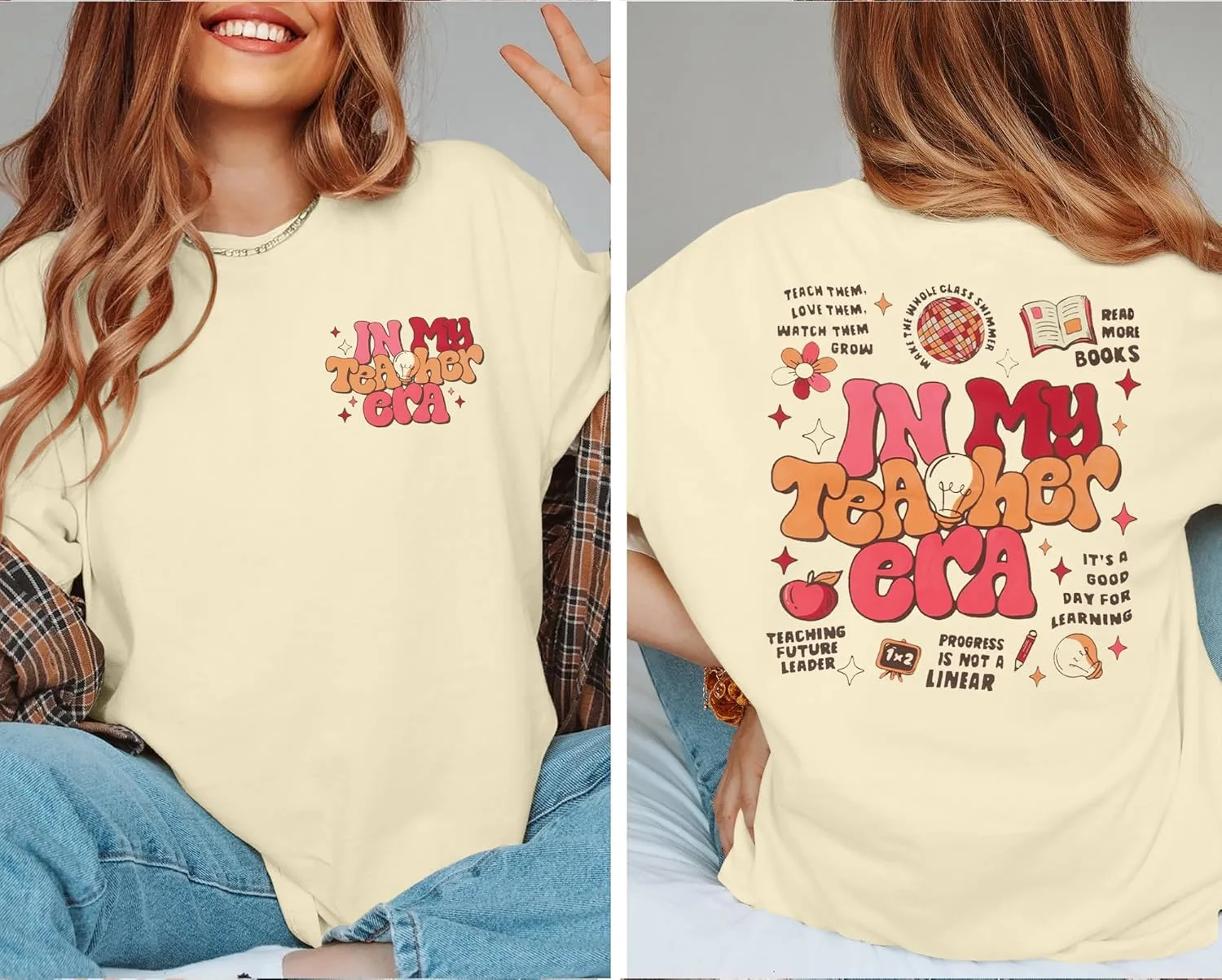 Teacher Shirt Women Teachers T-Shirt: in My Teacher Era Shirt Oversize Preschool Kindergarten Teaching Life Tees Tops