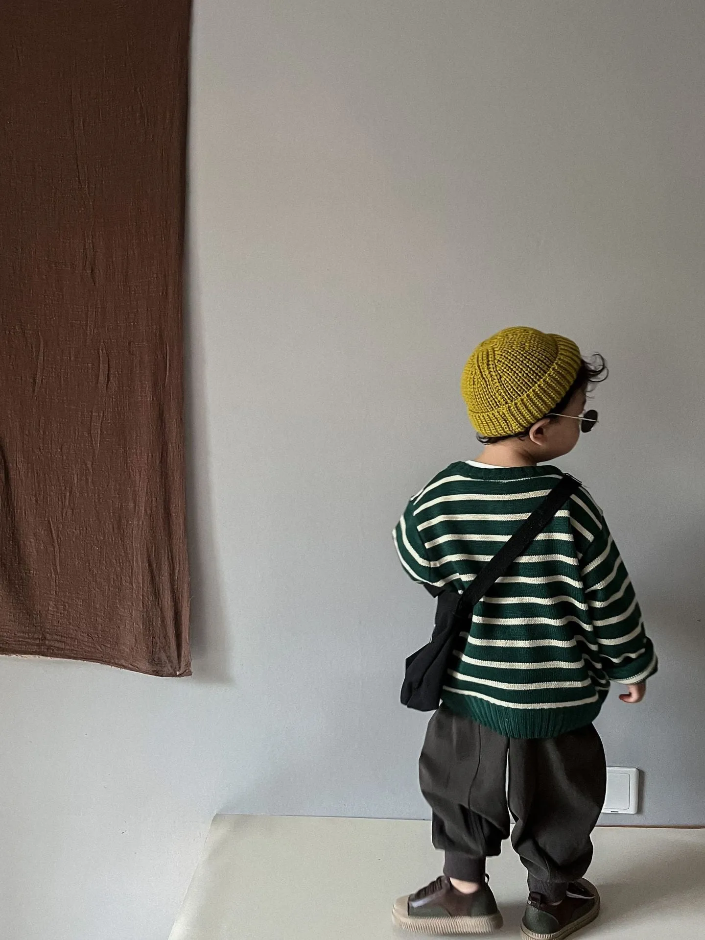 Unisex Kids' Casual Striped Long-Sleeved Knitted Cotton Pullover
