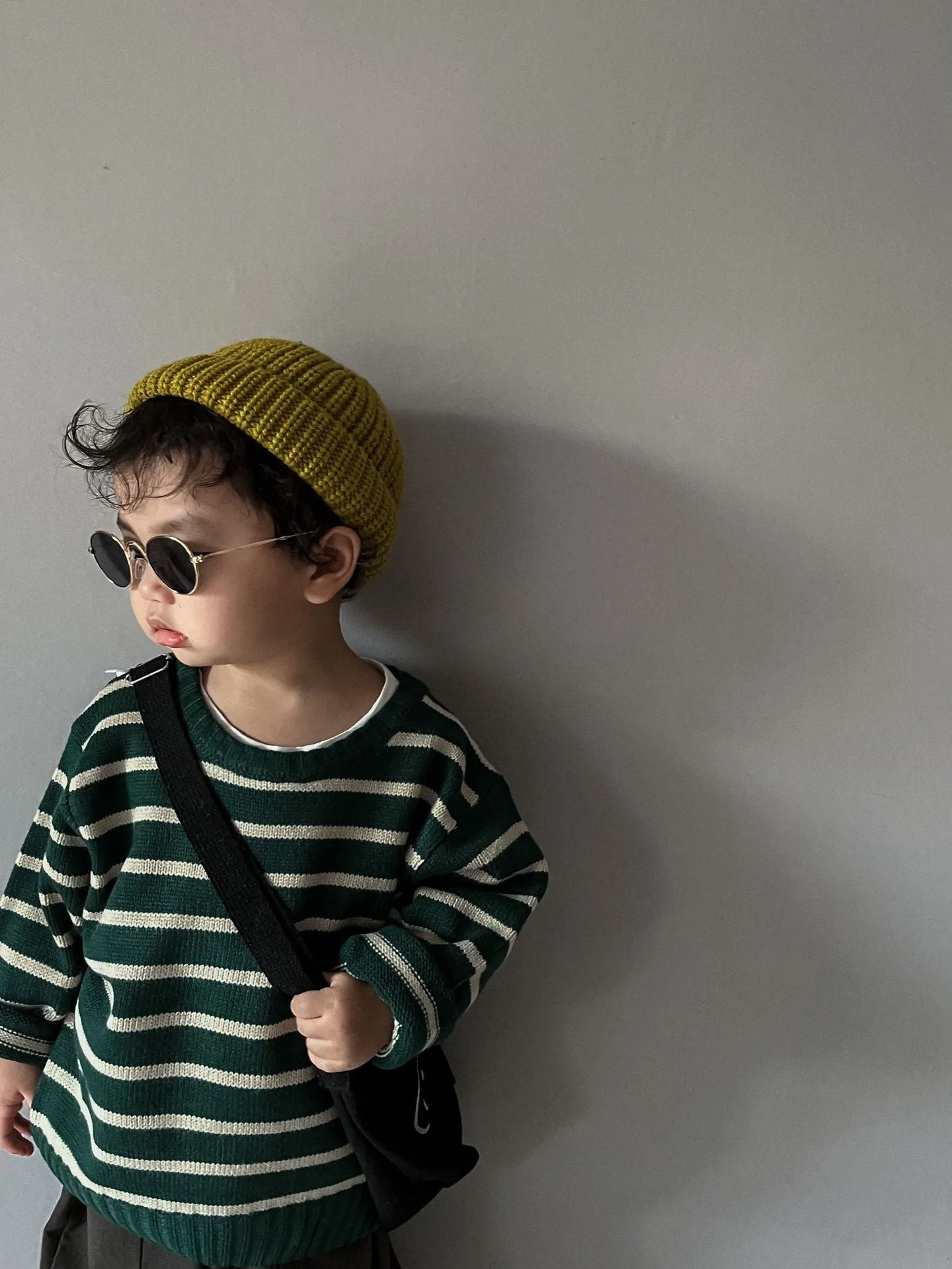 Unisex Kids' Casual Striped Long-Sleeved Knitted Cotton Pullover