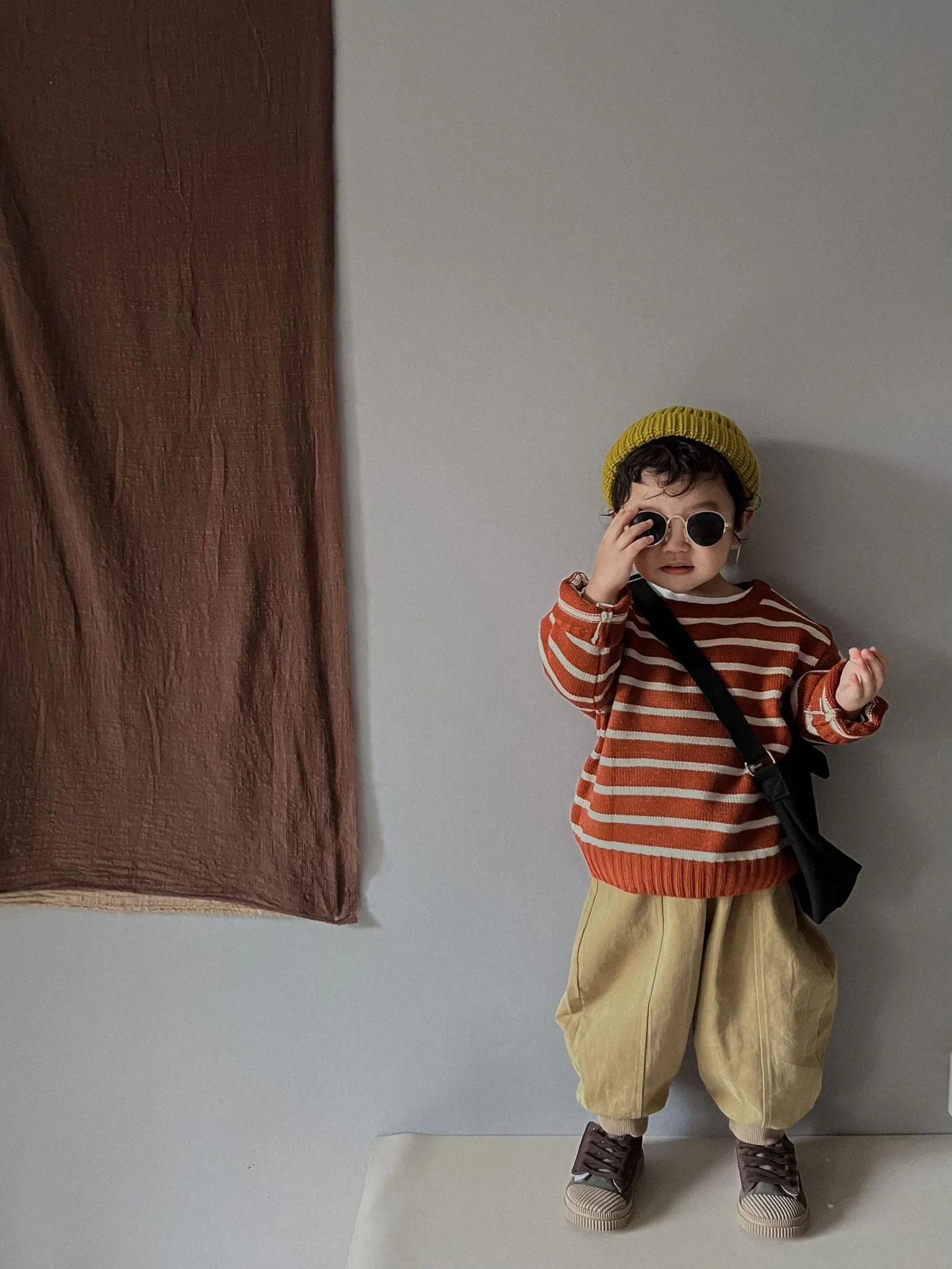 Unisex Kids' Casual Striped Long-Sleeved Knitted Cotton Pullover