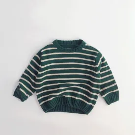 Unisex Kids' Casual Striped Long-Sleeved Knitted Cotton Pullover