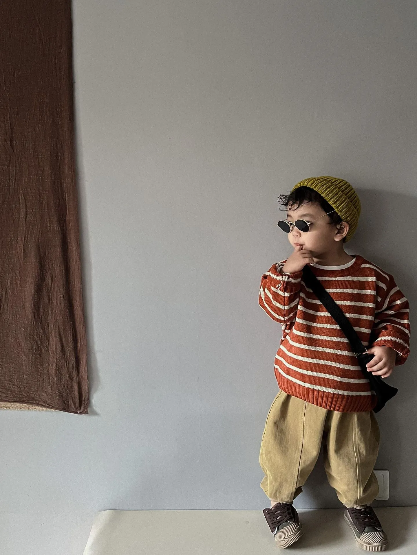 Unisex Kids' Casual Striped Long-Sleeved Knitted Cotton Pullover