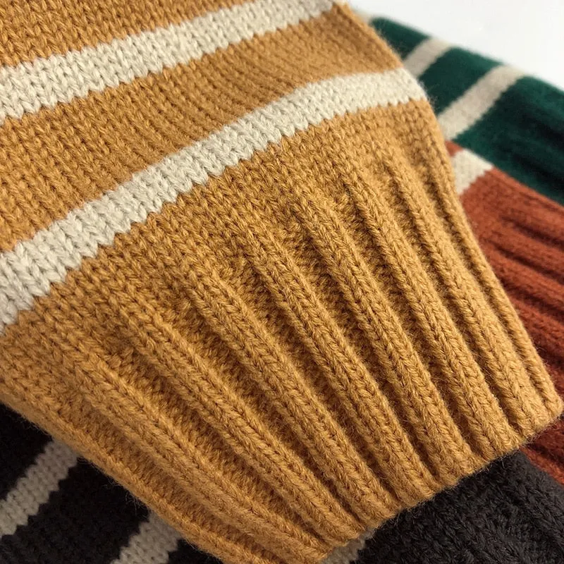 Unisex Kids' Casual Striped Long-Sleeved Knitted Cotton Pullover