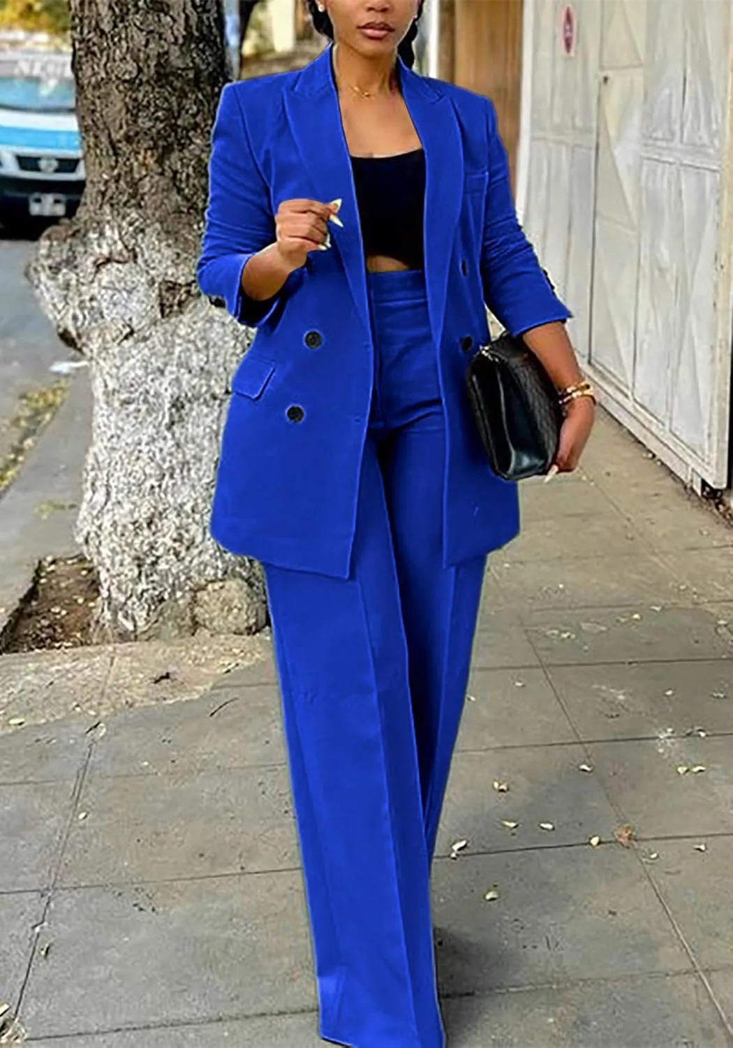 Vakkest Pant Suits for Women Dressy 2 Piece Outfit Business Casual Blazer Jackets and Wide Leg Work Office Slacks Set