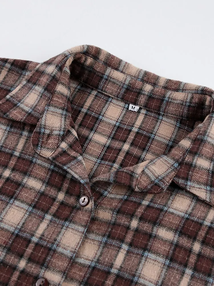 Vintage Plaid Shirts Women Loose Gingham Female Blouse Spring 2023 Button Top