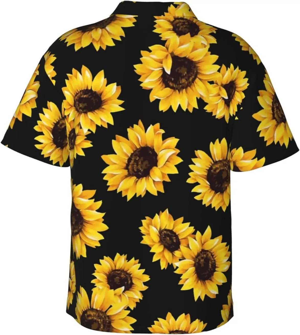 Vintage Sunflower Black Background Mens Hawaiian Shirt Short Sleeve Casual Button Up Tropical Summer Beach Shirt