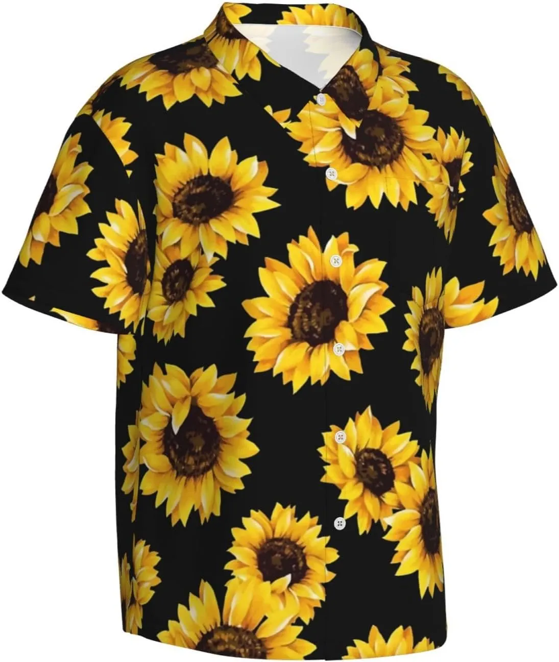 Vintage Sunflower Black Background Mens Hawaiian Shirt Short Sleeve Casual Button Up Tropical Summer Beach Shirt