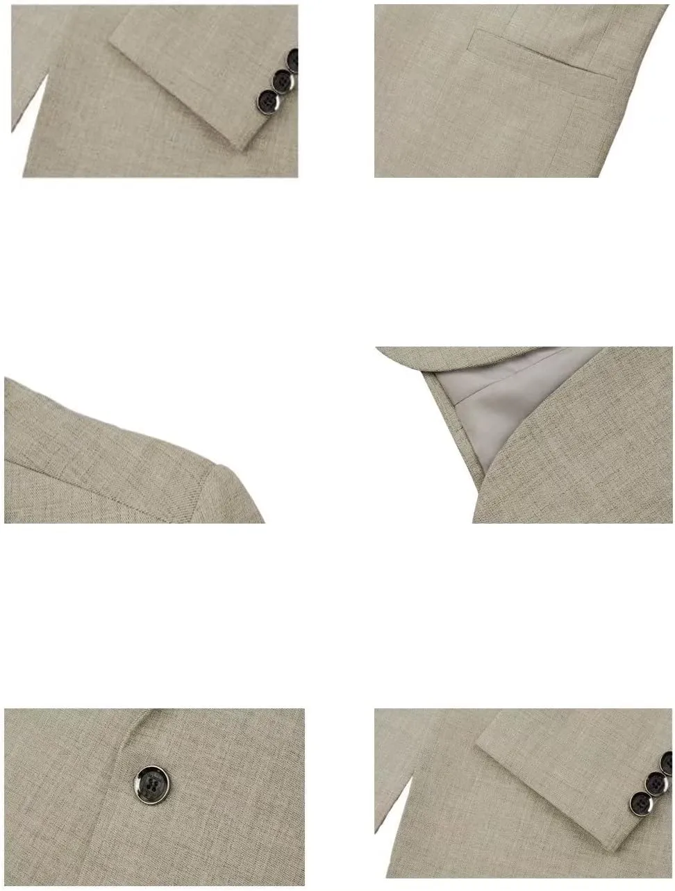 Wangyue Men's 2-Piece Linen Suit Casual Slim Fit Vintage Suits Groomsmen Tuxedos Wedding Summer Beach Blazer Pants Set