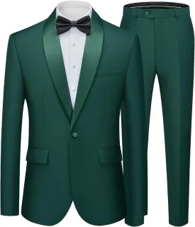 WEEN CHARM Men's Suits Slim Fit 2 Piece One Button Blazer Jacket Wedding Prom Tuxedo Pants Set
