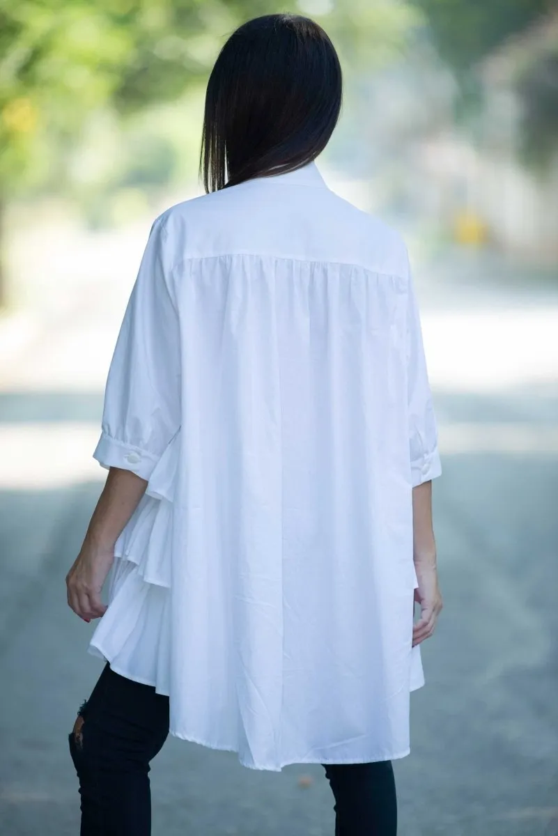 White Flounces Loose Summer Shirt NOOR