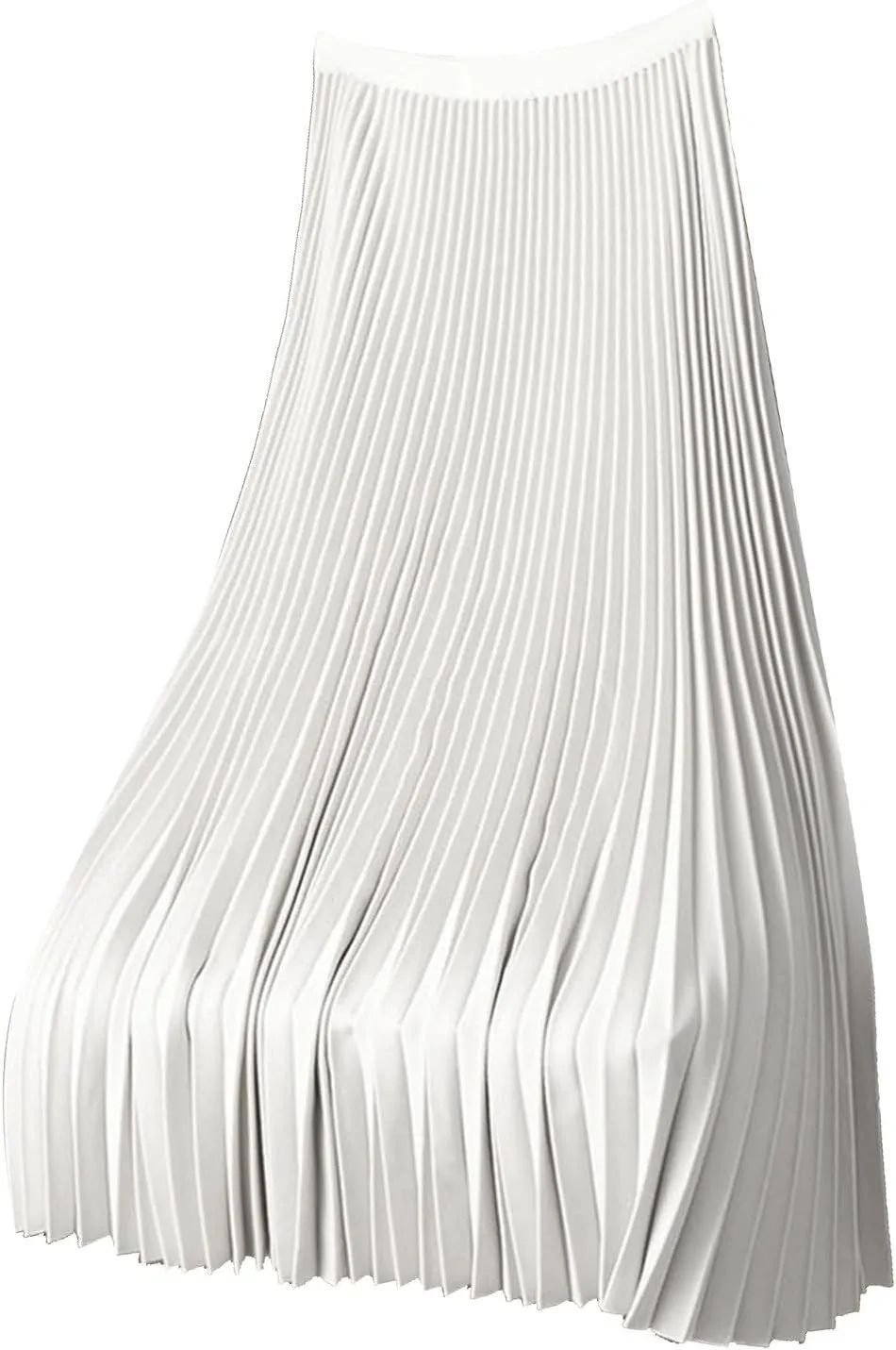 Women Satin Pleated Maxi Skirt Flowy Swing Elastic High Waist Long Flare Casual Shiny Metallic Comfort Wear