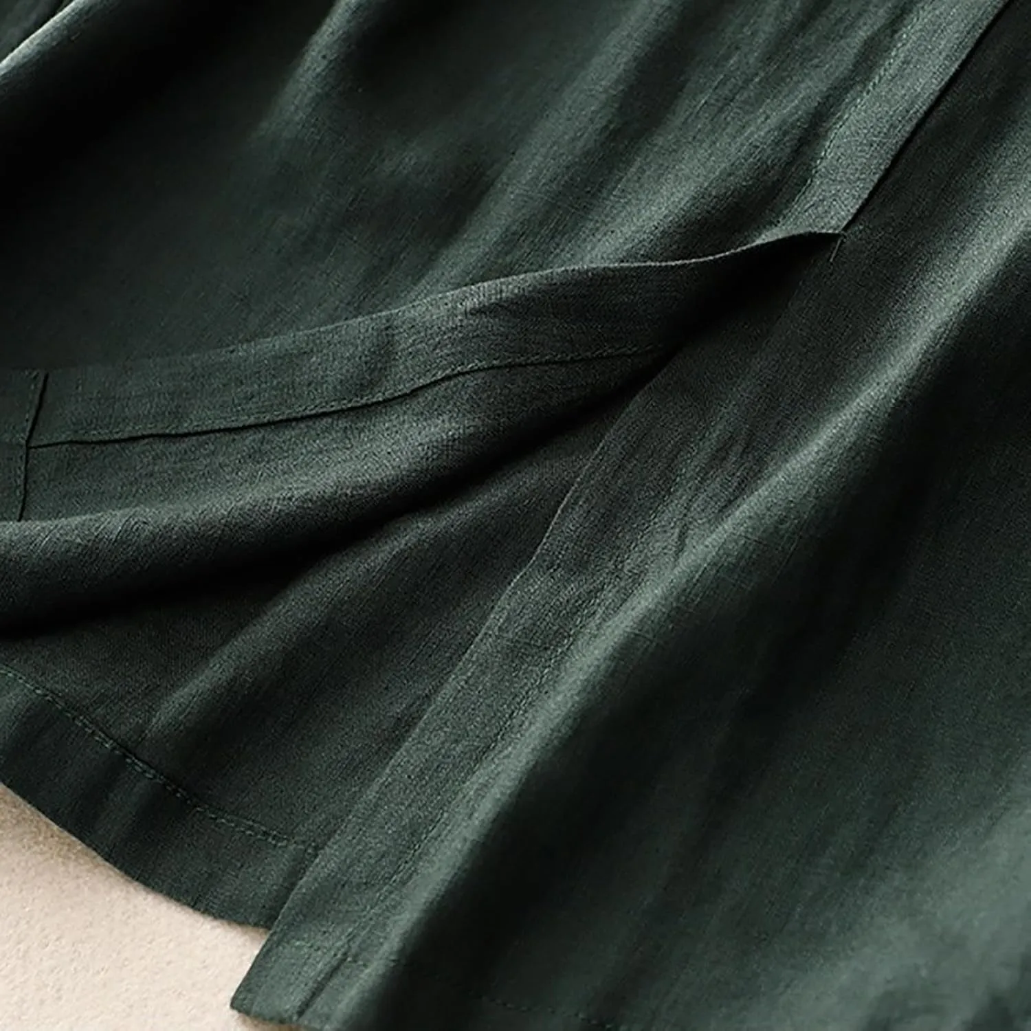 Womens Cotton Linen Skirts Summer Casual Loose Fit High Waisted Drawstring Pleated Swing Midi Skirt with Pockets