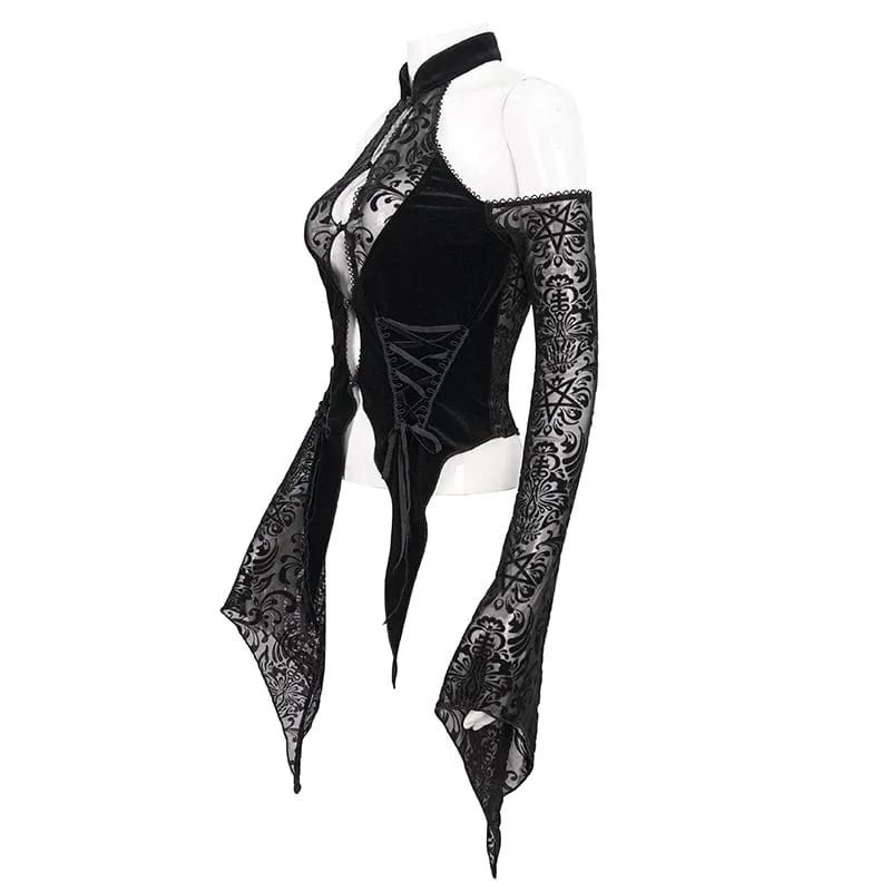 Women's Gothic Off Shoulder Flared Sleeved Shirt